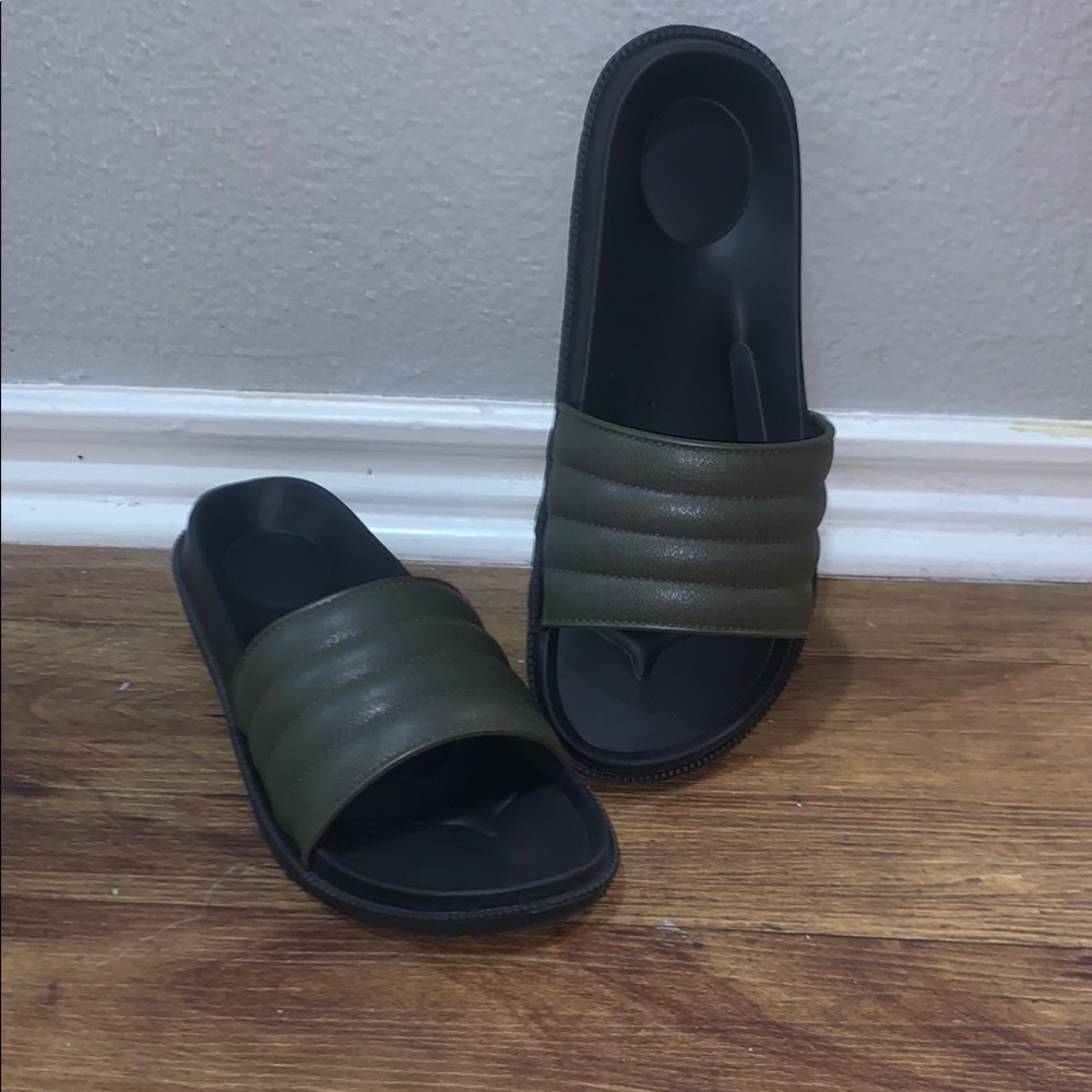Olive Green Slide Sandals